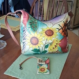 Anuschka  Leather Colorful Sunflower Patterned Women's Bag
